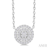 1/6 ctw Double Halo Round Shape Petite Round Cut Diamond Fashion Pendant With Chain in 10K White Gold